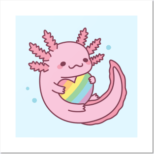 Cute Axolotl Hugging Rainbow Heart Posters and Art